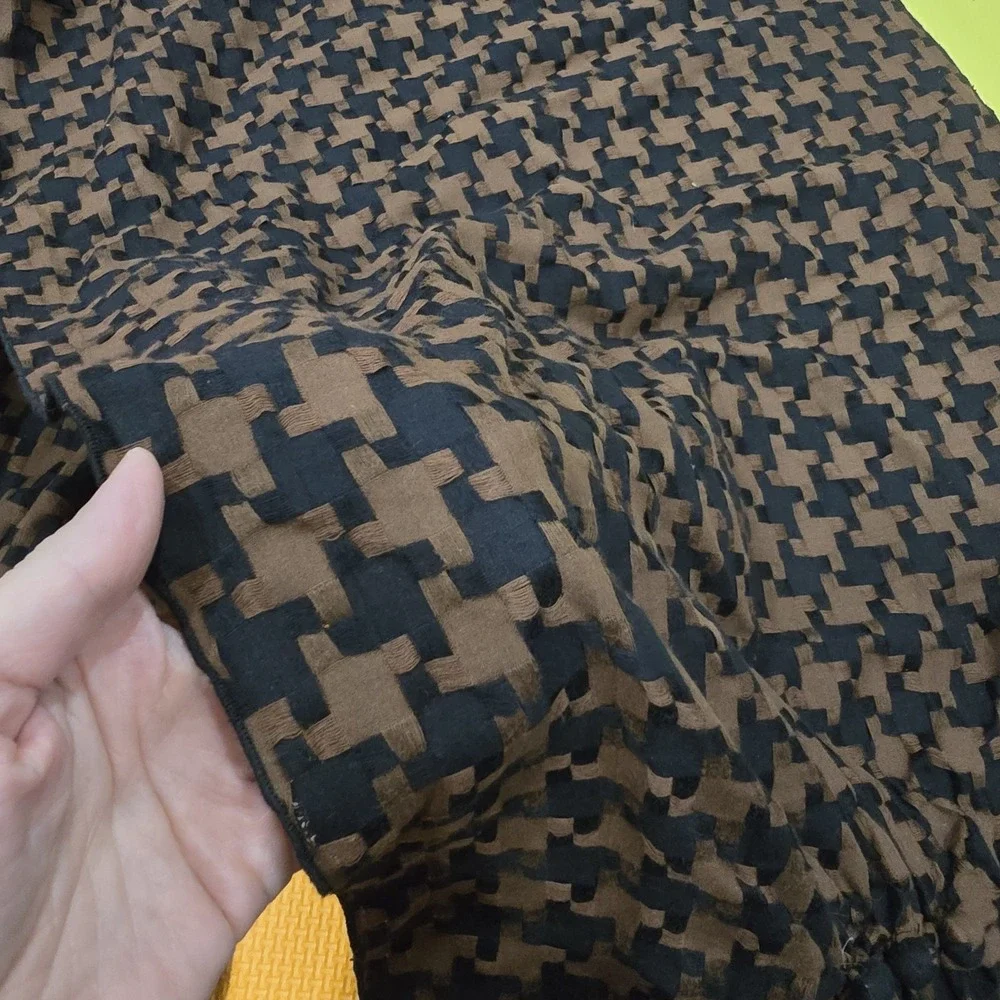 Vintage Brown & Black Houndstooth Scarf with Ruched Bubble‎ Texture & Fabric...